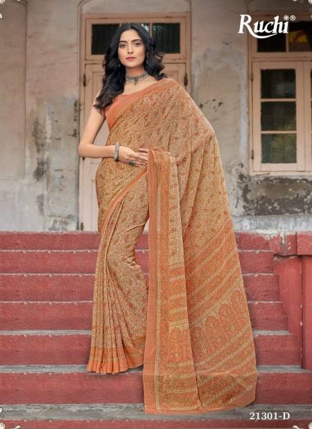 Rust Colour Star Chiffon 94 Edition By Ruchi Chiffon Daily Wear Saree Catalog 21301 D